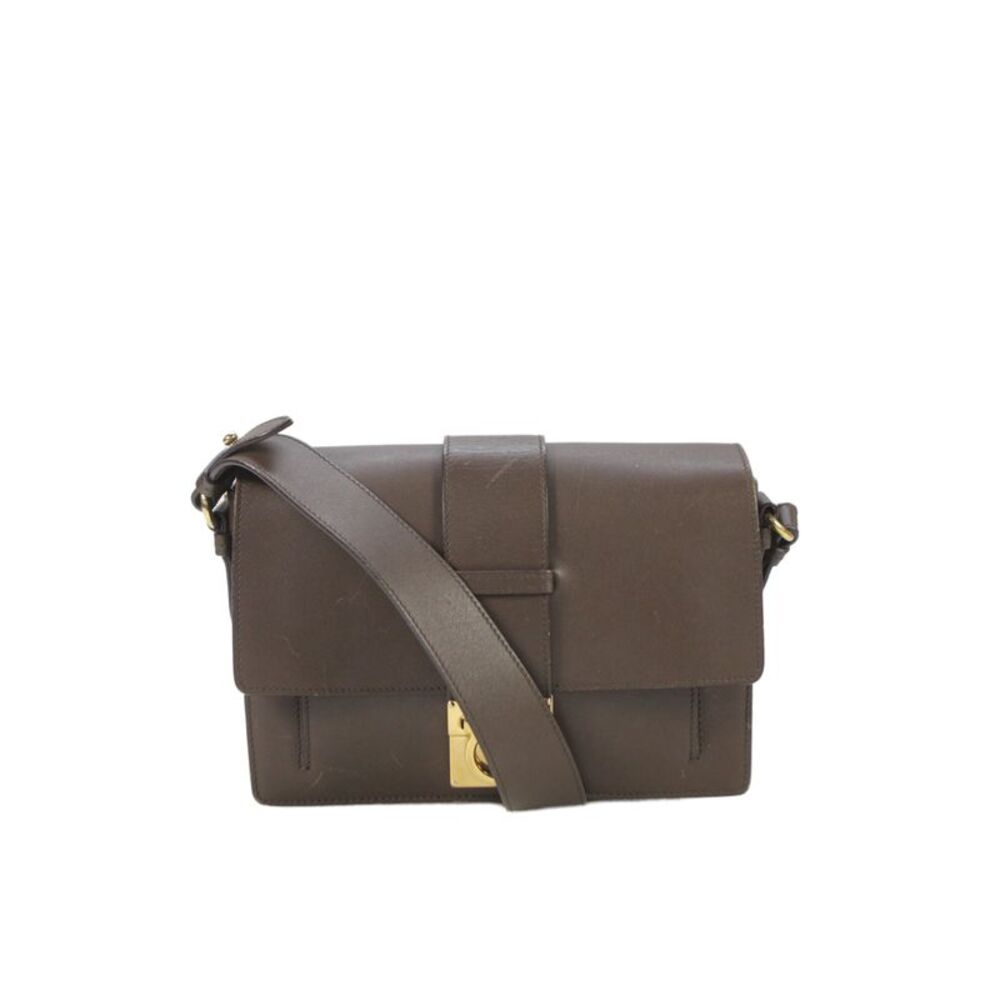 Salvatore Ferragamo Womens Leather Gold Tone Crossbody Shoulder Handbag Brown